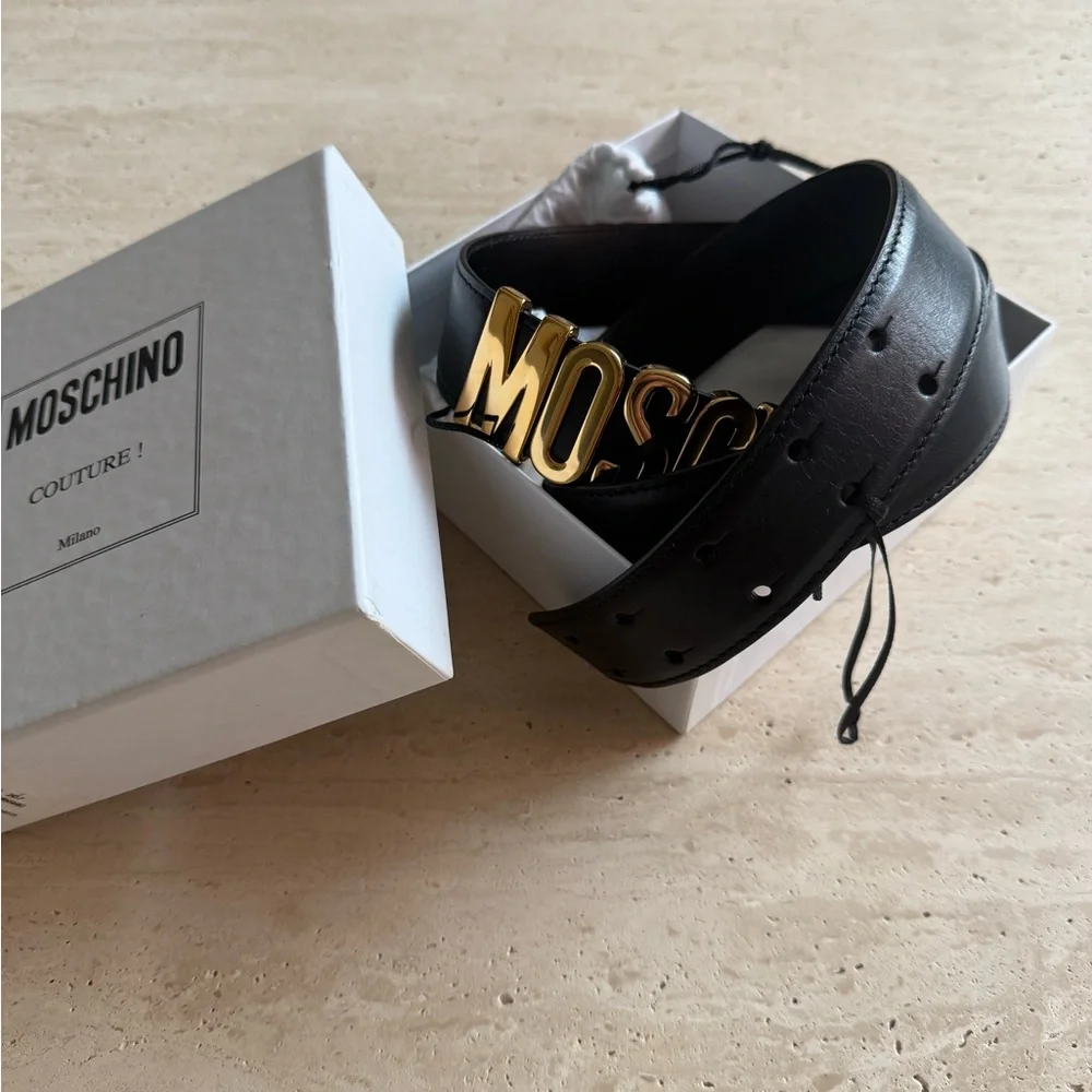 New MOSCHINO Genuine Leather Belt Black